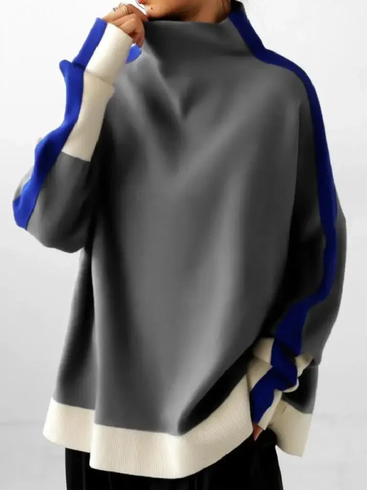 Bohohipei 2024 Latest Female High Neck Hoodless Sweatshirts Spring Autumn Long Sleeves Fashion Patchwork Casual...