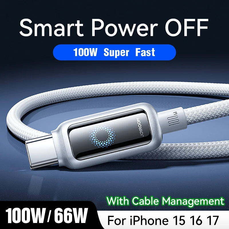 Joyroom 100W USB C Cable Automatic Power Off Fast Charge Type C Cable For iPhone 16 15 Pro Max Xiaomi Sumsang Huawei