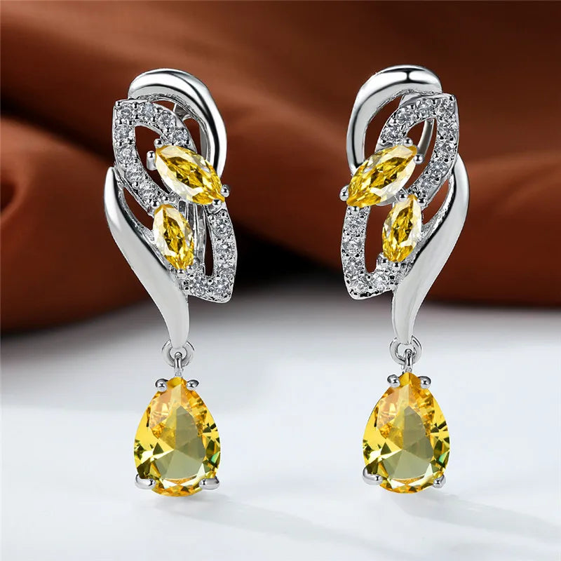Luxury Female Blue Rainbow Stone Earring Silver Color Clip Earrings For Women Charm Crystal Zircon Wedding Jewelry |...