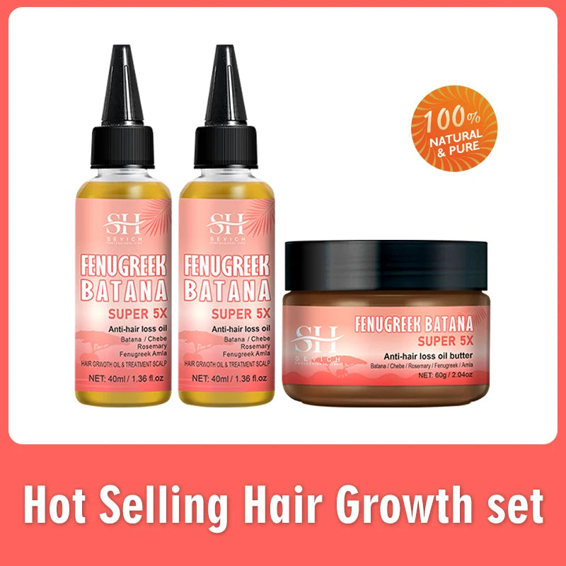 Naturals Anti-Hair Loss Oil Super 5x set African fast hair growth Chebe Batana oil butter Fenugreek hair regrowth treatment