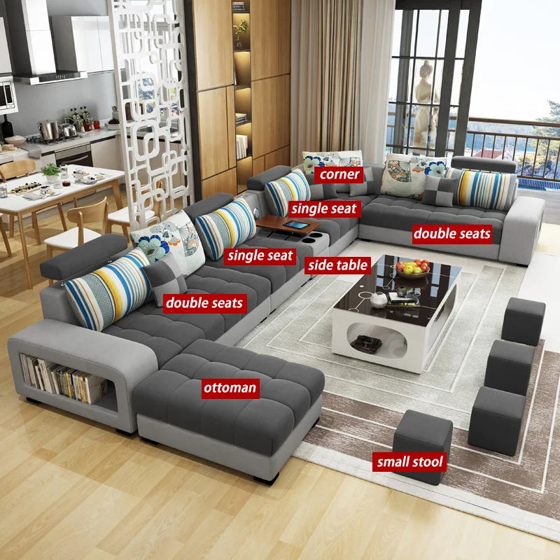 Light Luxury L-Shaped Sofa Set Living Room Furniture High Quality Big Sofa Set Modern Design Wooden Multifunctional Sofa...