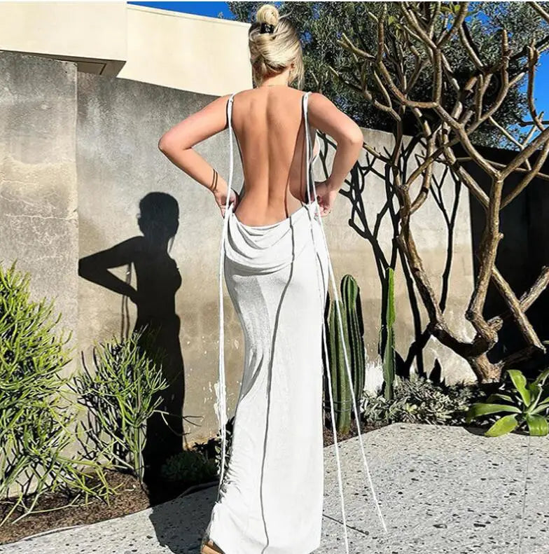 Sexy Halter Backless Long Summer Dresses Women 2025 Fashion Sundresses Purple Bodycon Maxi Nigth Club Party Dress Baddie...
