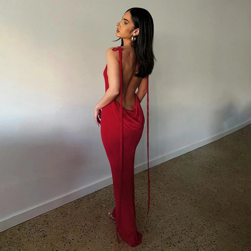 Sexy Halter Backless Long Summer Dresses Women 2025 Fashion Sundresses Purple Bodycon Maxi Nigth Club Party Dress Baddie...