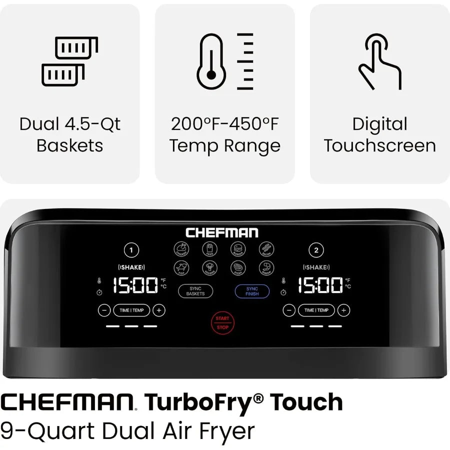 TurboFry Touch Dual Air Fryer Maximize The Healthiest Meals With Double Basket Capacity One-Touch Digital Controls And Shake Re