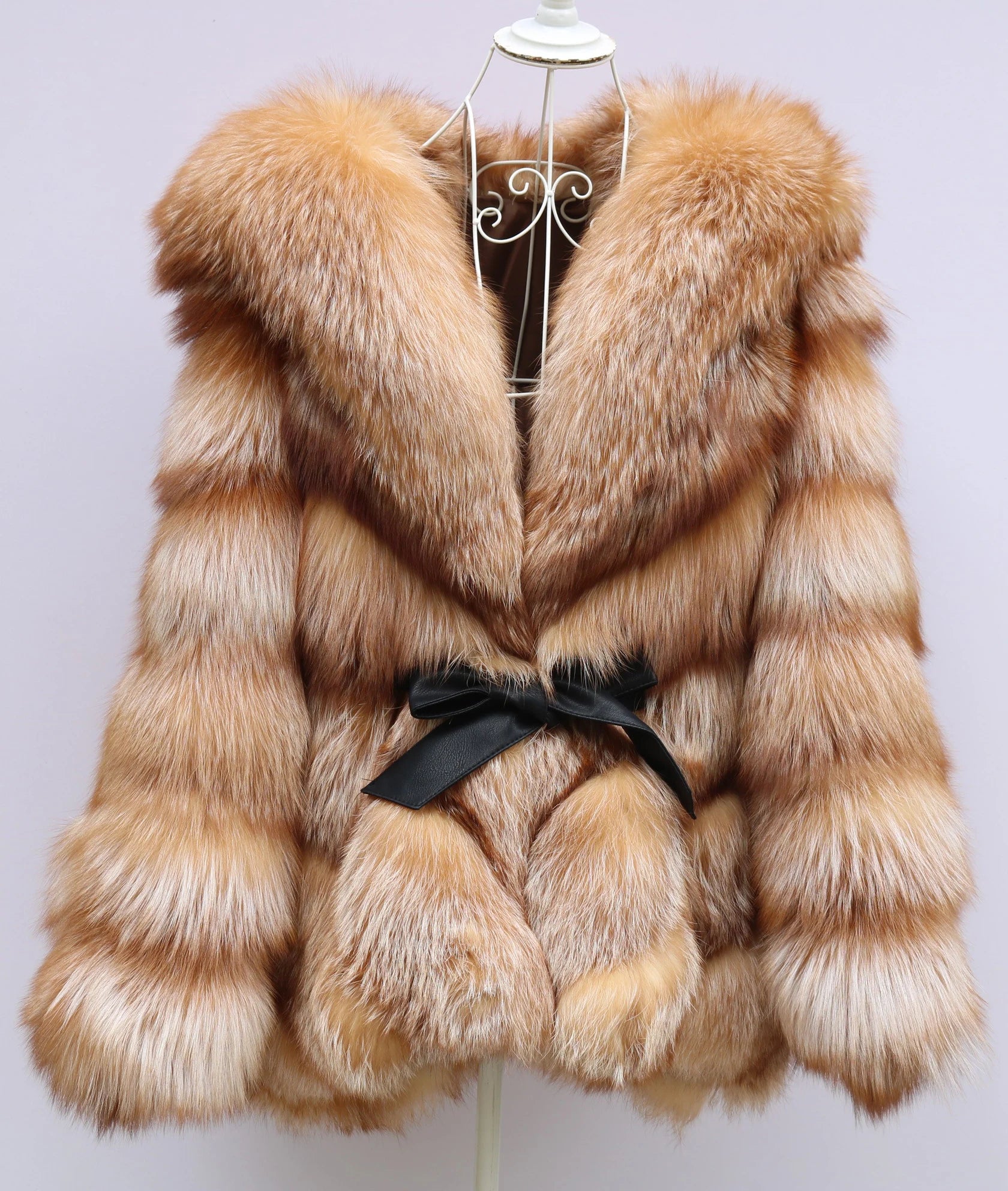 Hot Sale GoldRed Women's Hooded Fox Fur Coat with Batwing Sleeves Double-Sided Natural Fur Jacket Ladies Outerwear