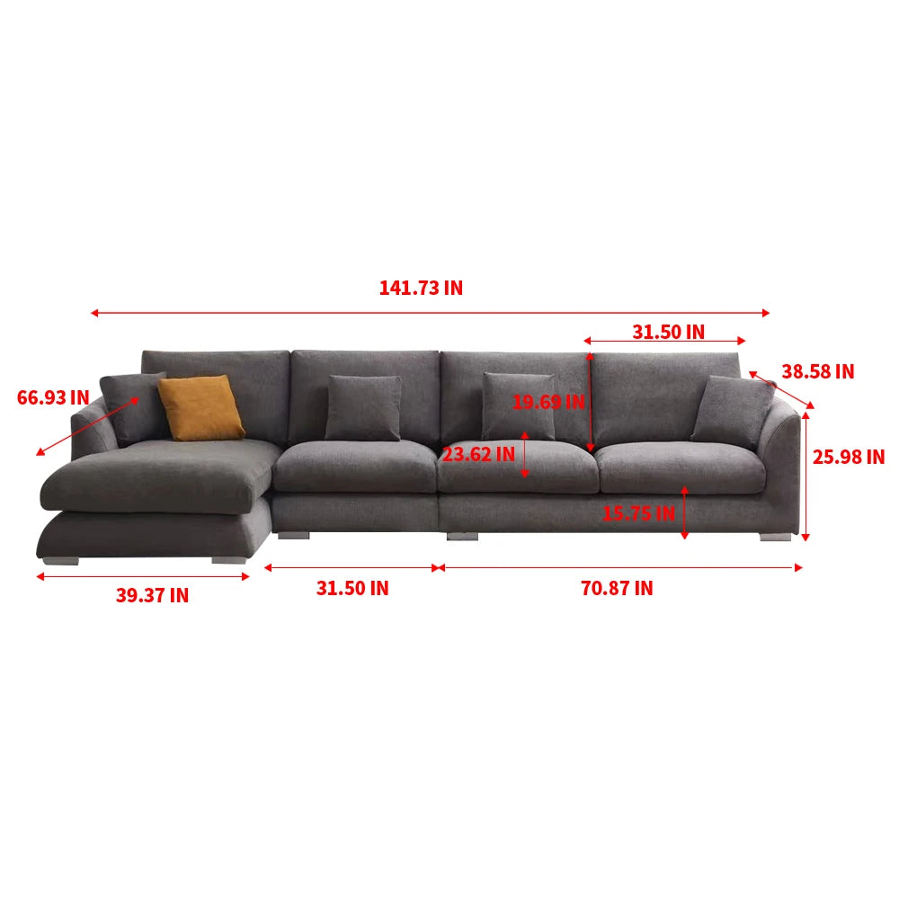 Cloud Down Filled Chaise Sofa Living Room Sofa L-shaped Recliner Sofa Comfortable Cloud Sofa Linen Sofa Removable...