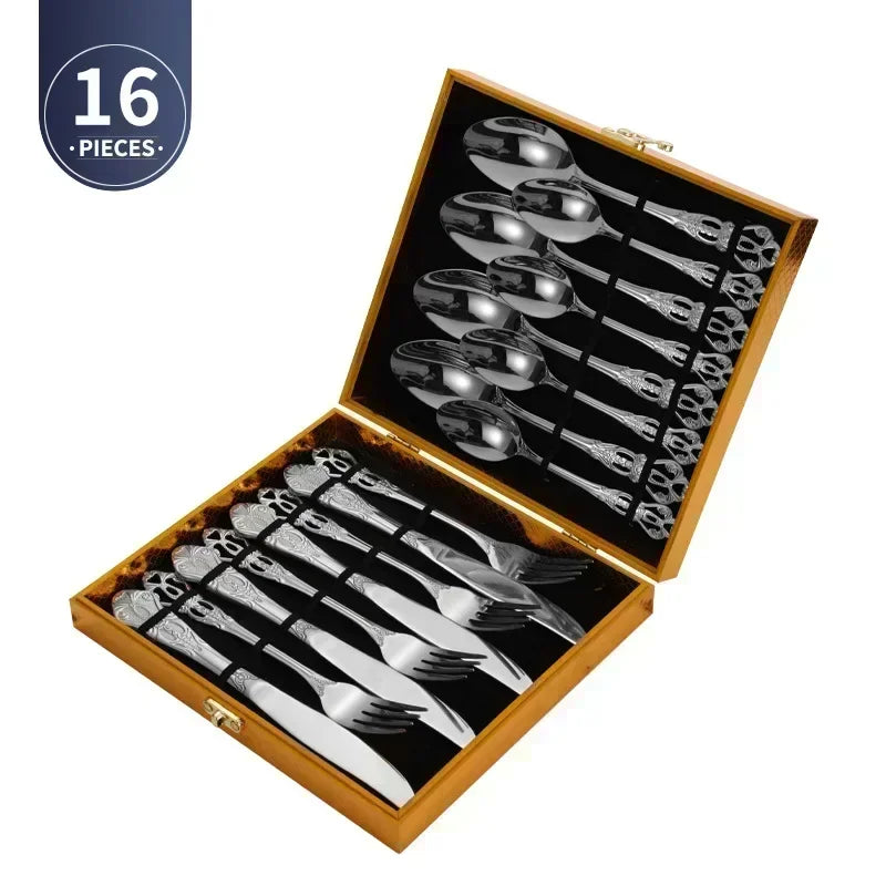 Golden Stainless Steel Cutlery Set Royal European Spoon Fork Complete Tableware Retro Design Dishwasher Safe Elegant...
