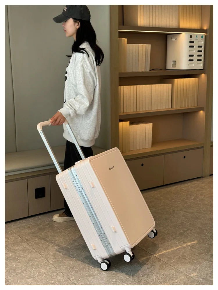 Travel Suitcase Aluminium Frame Wide Trolley Luggage Female Large Capacity Mute Universal Wheel Password Box Carry on...