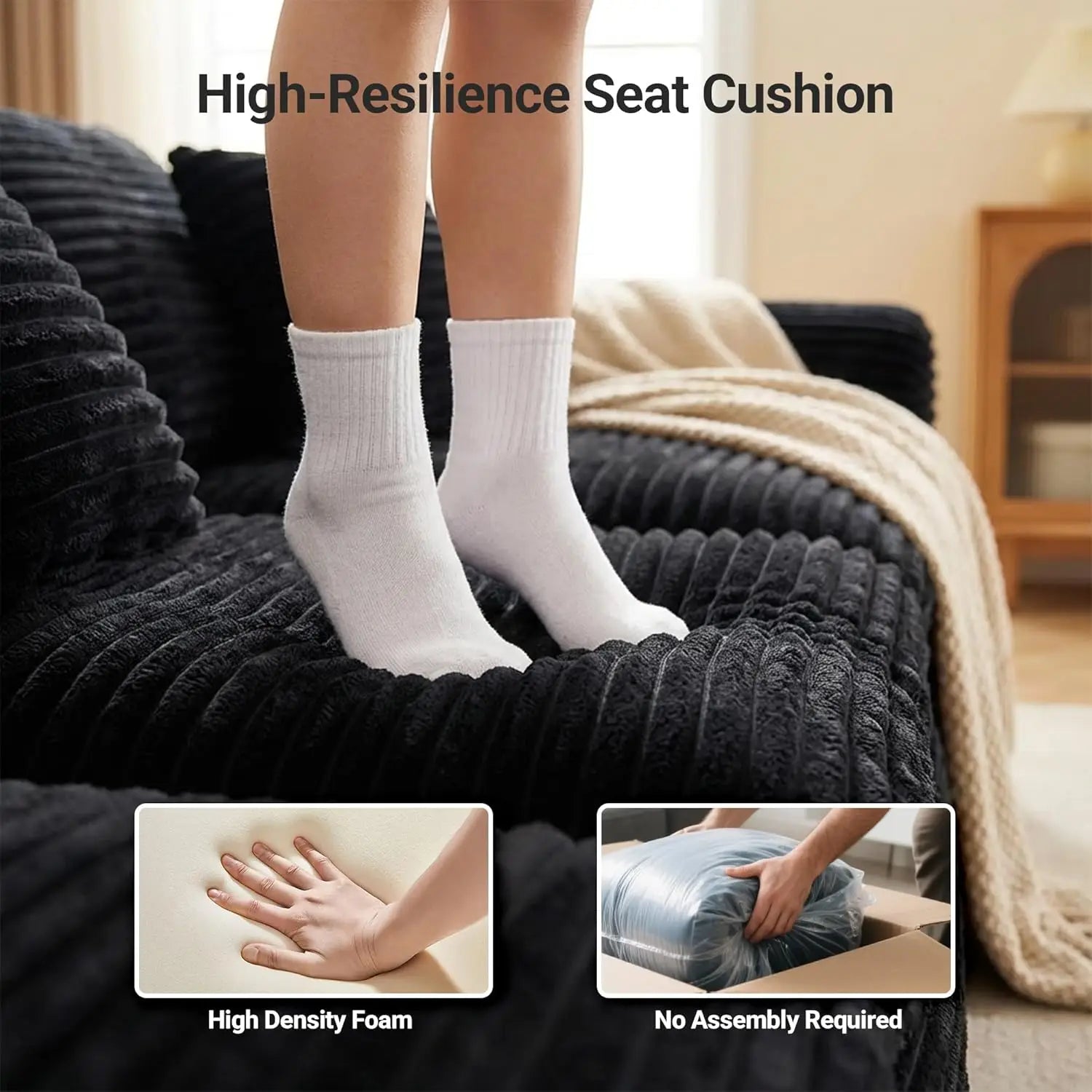Boneless L-Shaped Modular Couch - 108 Inch Cloud Corduroy Sectional Sofa,Deep Seating Comfort, No Assembly, Ideal, Customized - Kimlud