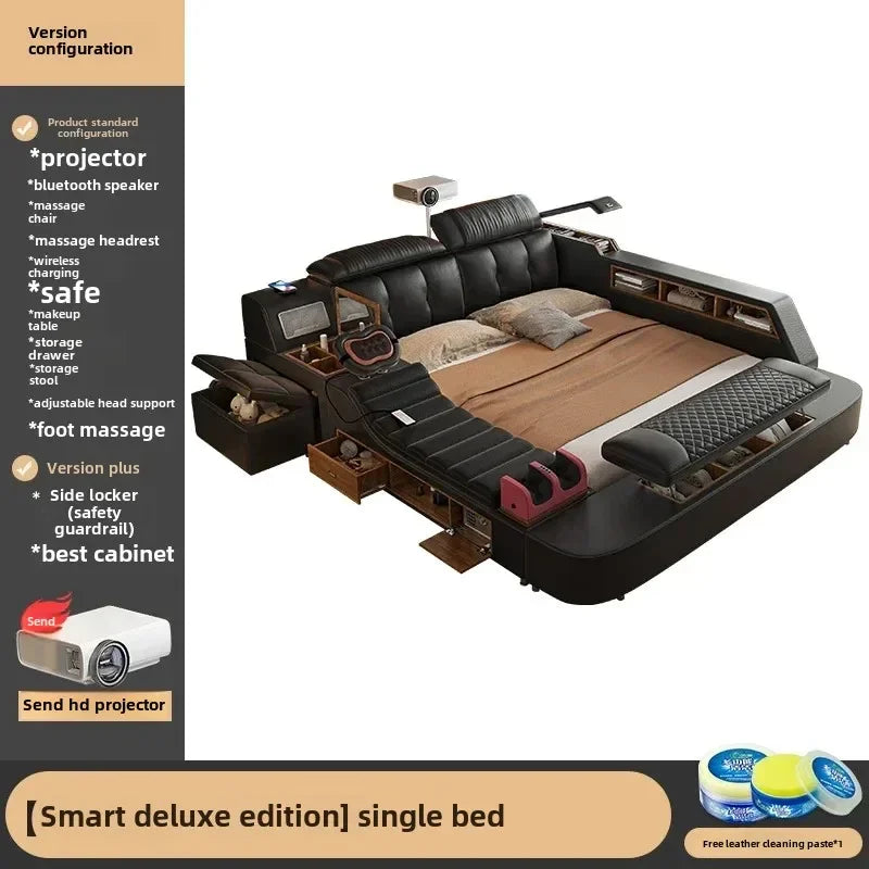 Replica Genuine Leather Bed With Massager Safe Speaker Dresser Projector SDisplay Throne Safe Cama Queen Size Trendy...