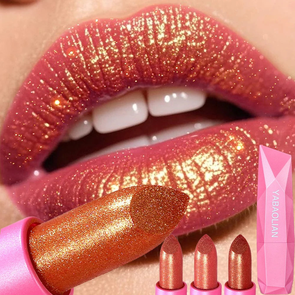 6 Colors Quicksand Golden Lipstick Fine Glitter Lipstick Moisturizing Silky Mermaid Aureate Long-Lasting Waterproof Lip Makeup