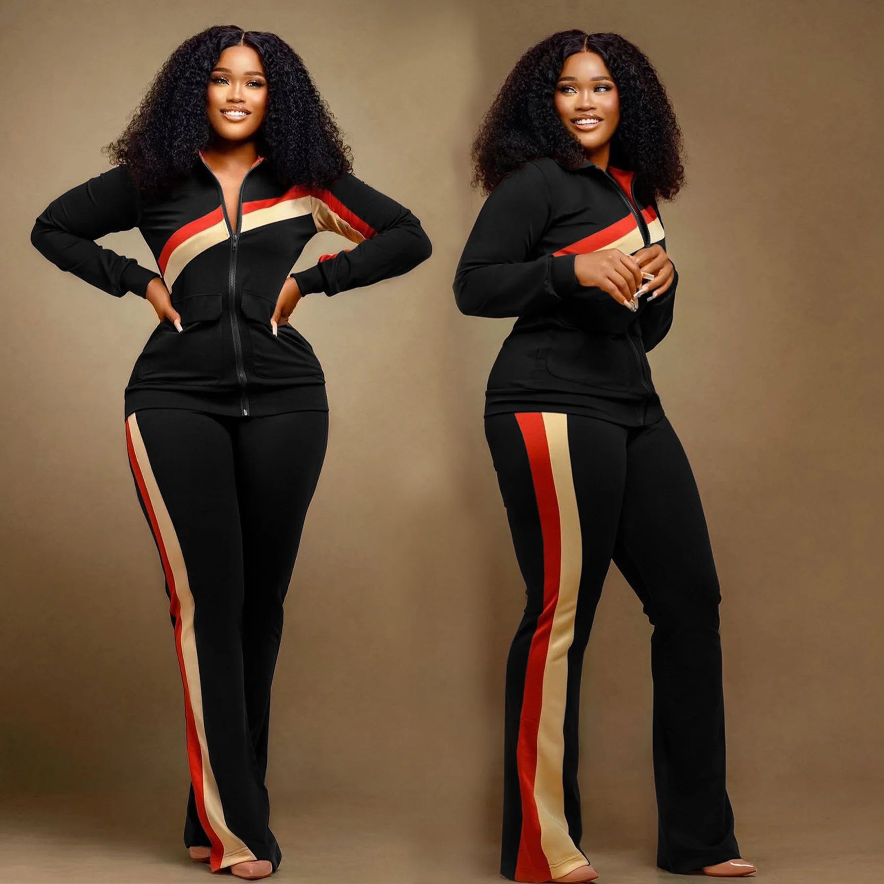 TW521 Women's Sports Casual Fashion Two-piece Striped Splicing Set | Kimlud Mid Range Pants