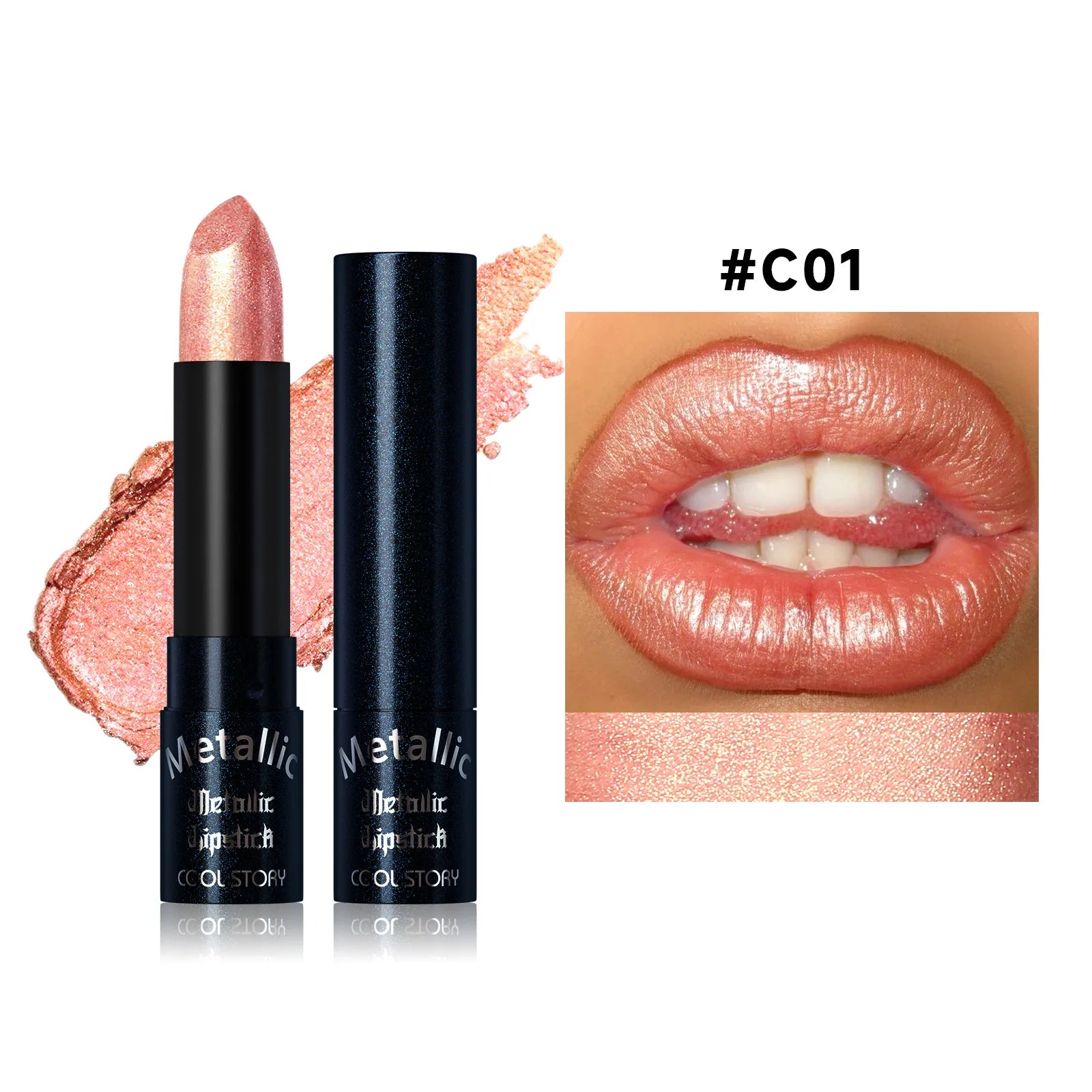 Metallic Pearlescent Pink Glitter Velvet Lipstick Waterproof Long Lasting Matte Shimmer Diamond Lipstick Women Makeup Cosmetics