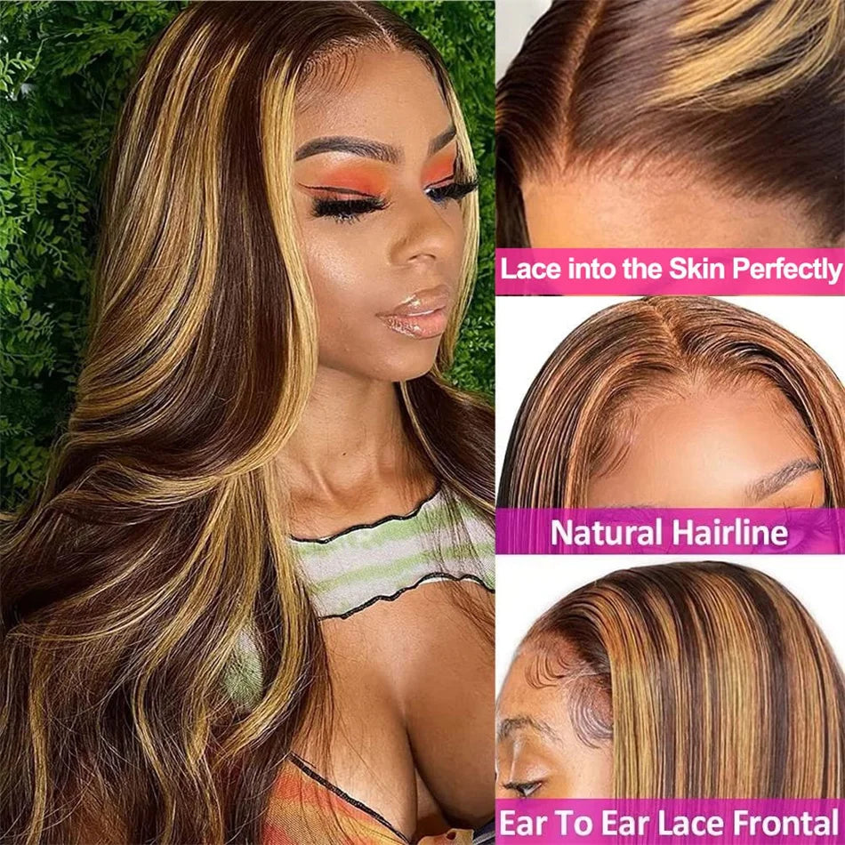 Highlight Body Wave Human Hair Wigs Pre Plucked 13x6 HD Lace Frontal Wigs On Sale Honey Blonde 13x4 HD Lace Front Human Hair Wig