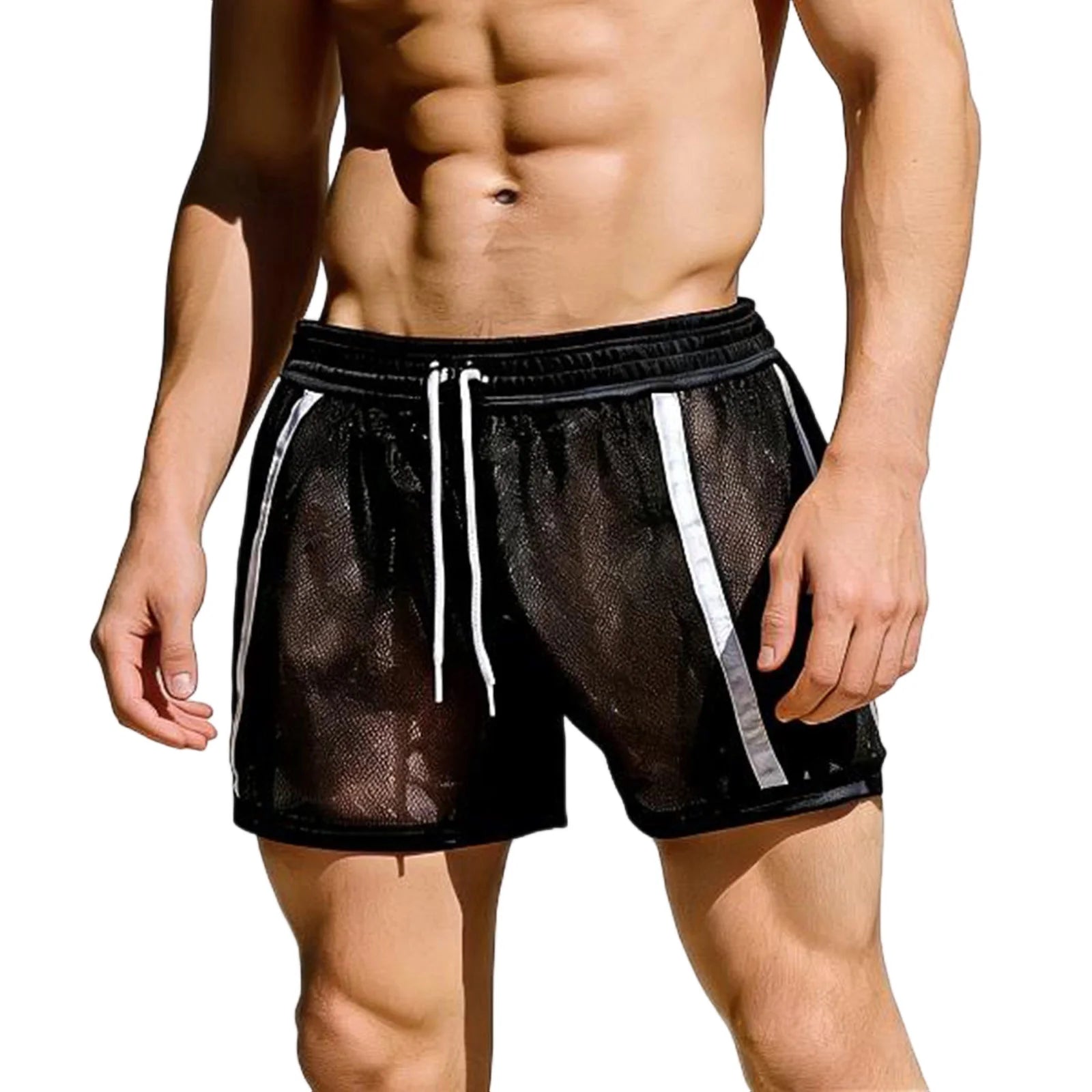 Men’s Workout Shorts Summer Drawstring Elastic Waist See-Through Running Shorts Sportswear - Kimlud
