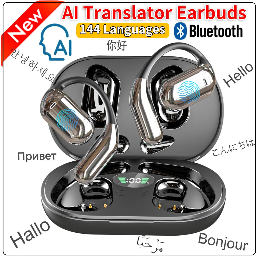 3 in 1 Translation Earphones 144 Languages Real-Time Translator Earbuds Noise Reduction Waterproof Business AI Translator Earbud