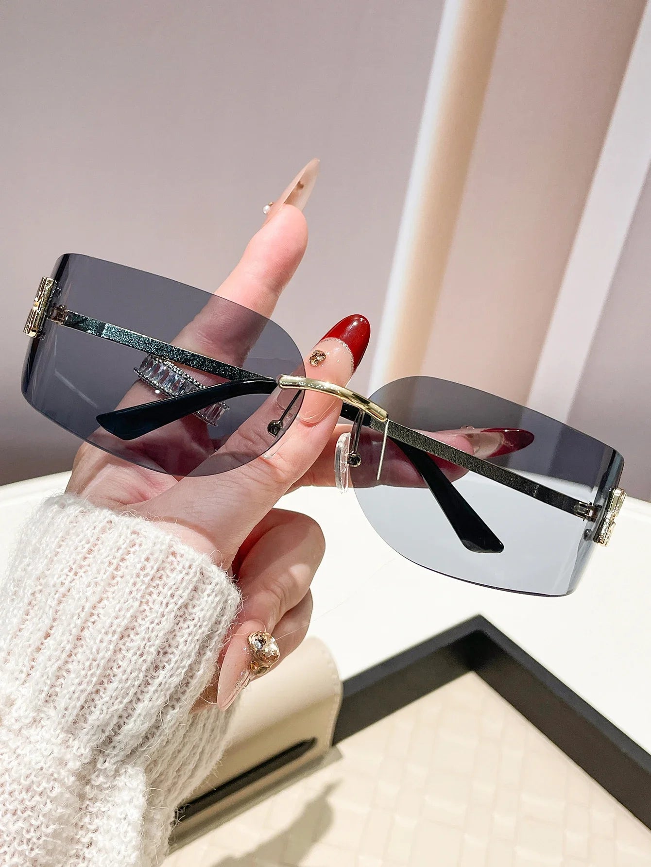 Retro Square Fashion Glasses Unisex Frameless 1 Pair Large Lens Multifunctional Beach Vacation Travel Accessory Stylish Eyewear - Kimlud