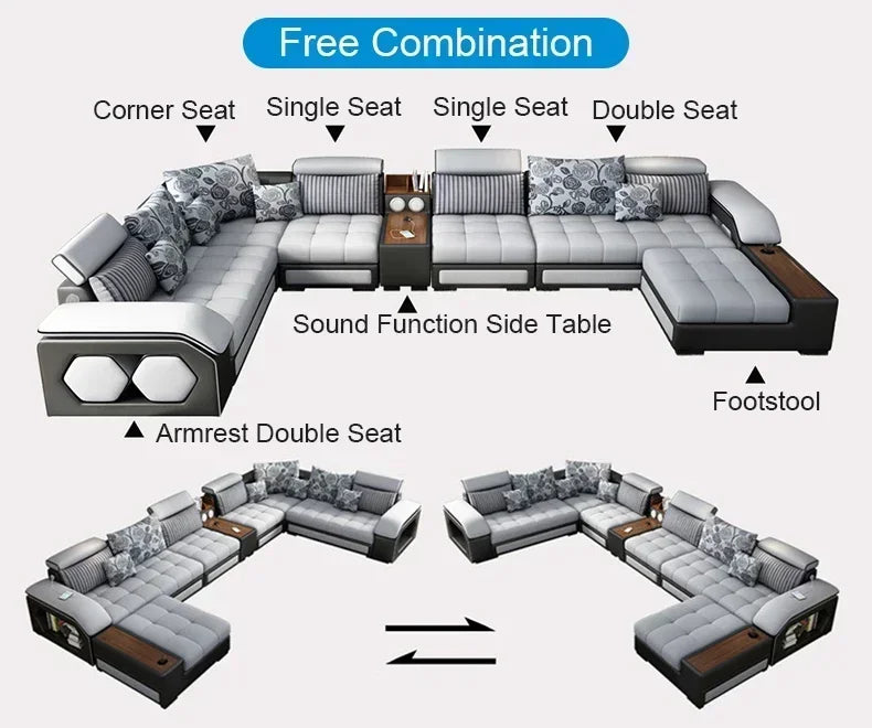A Modern living room sectional sofas couches fabric sofa couch bed set U shape 7 seater living room Furniture designs factory - Kimlud