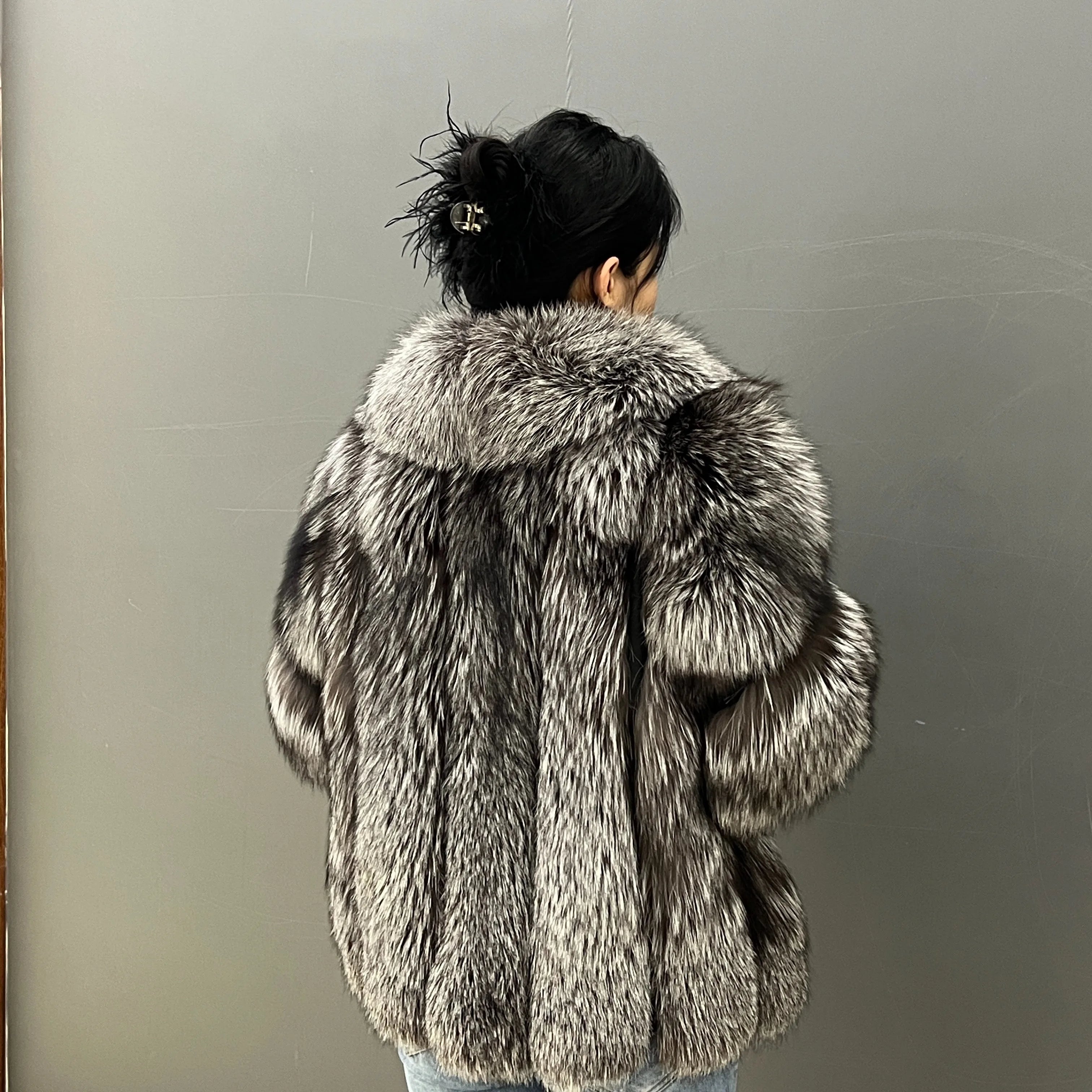 Finnish Imported Silver Fox Mid-Length Waist Coat Winter High-End King Leather Jacket 2025 New Style