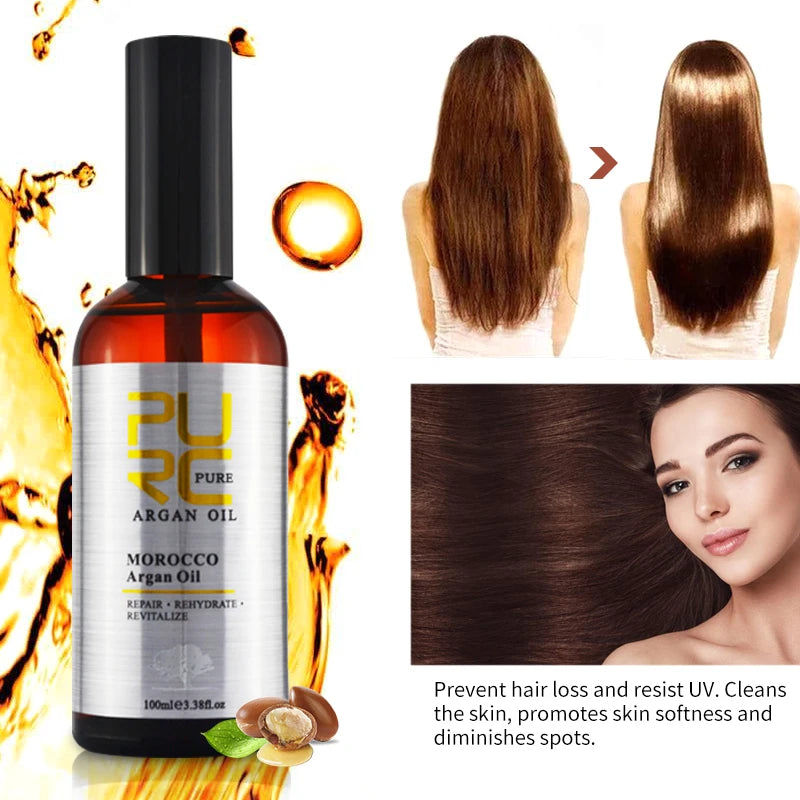 PURC Morocco Argan Oil Hair Care Products 100ML Smoothing Straightening Hair Oils Repair Damaged Frizz Scalp Treatment Hair Care