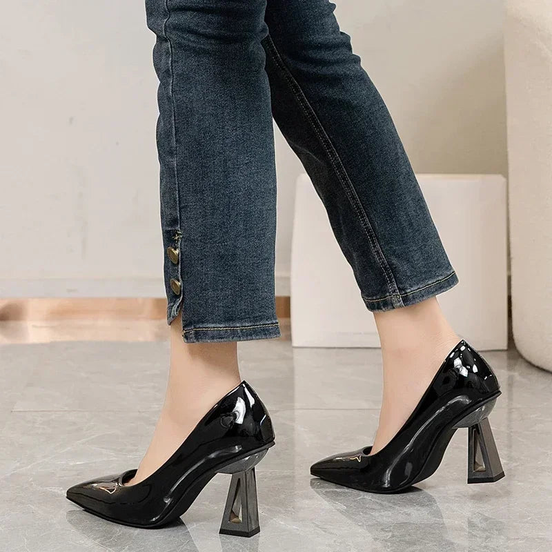 Pointed Toe Special Heel High Heels Women's Light Mouth Sexy Explosive Patent Leather Versatile Single Shoes