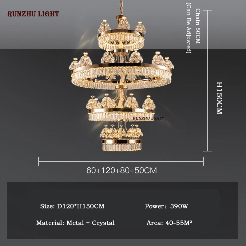 American Light Luxury Crystal Pendant Lamp Postmodern Living Room Lamp Villa Hotel Master Bedroom Lamp Dining Room Lamp