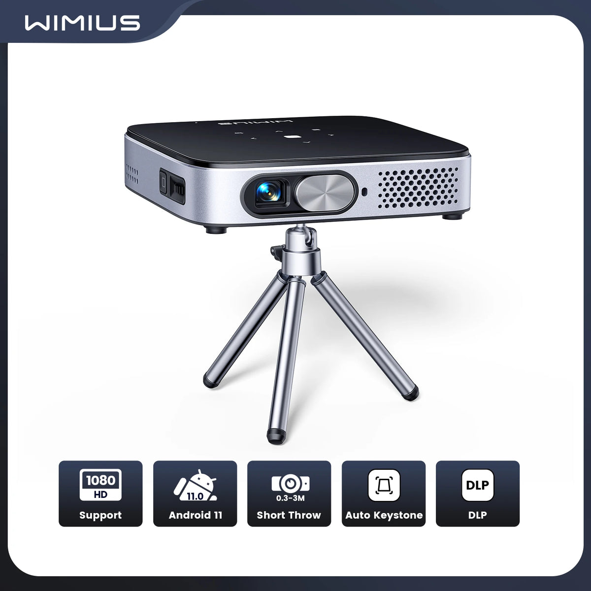 WiMiUS Mini Projector Android 11.0 DLP Projector Rechargeable Ultra Short Throw WiFi Bluetooth Projector FHD 1080P...