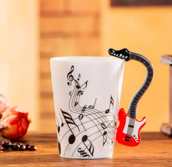 Cups with Handle Novelty Gifts 240ml Creative Music Ceramic Mug Guitar Violin Style Cute Coffee Tea Milk Stave Mugs |...