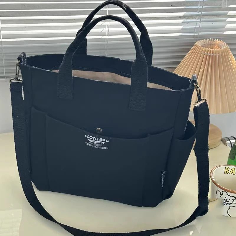 Urban Minimalist Female Student Large Capacity Commuting Horizontal Canvas Single Shoulder Diagonal Cross Portable Tote Bag - Kimlud