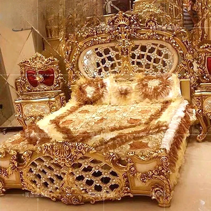 European Double Bed Adult Romantic Bedroom Light Luxury Princess Bed Unique Comfortable Designer Muebles Lounge Suite Furniture - Kimlud