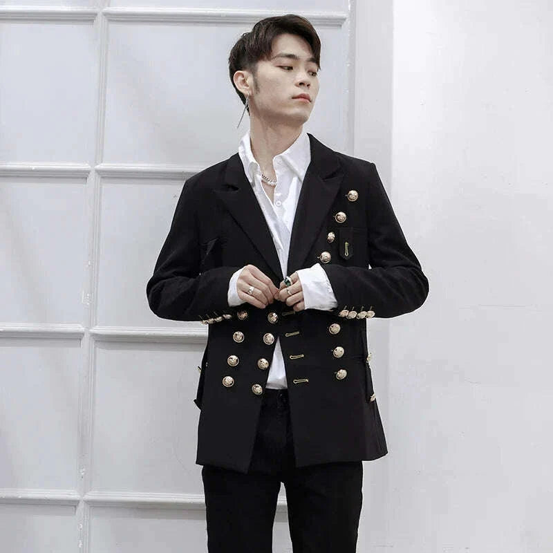 Spring And Summer New Black Personality Men's Jackets Singer Stage Suit Double Breasted Large Size Male Clothes Banquet Wedding