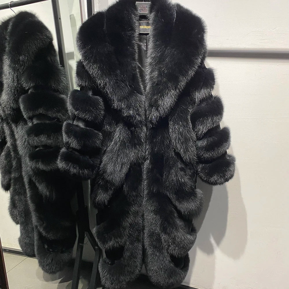 YOLOAgain Real Fox Fur Jacket For Women Luxury Natural Fox Fur Coat Winter Outerwear