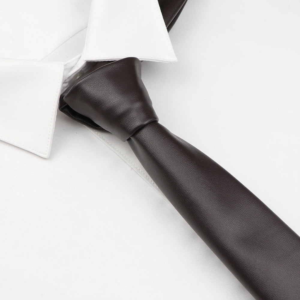 Men's New Novelty PU Leather Ties Casual Solid Colorful Red Black Blue Pink PU Neckties Necktie Wedding Business Suit...