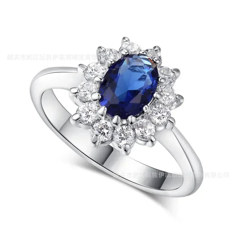 European and American New Blue Zircon Rings Luxury Fashion Jewelry Cubic Zirconia Bridal Wedding Engagement