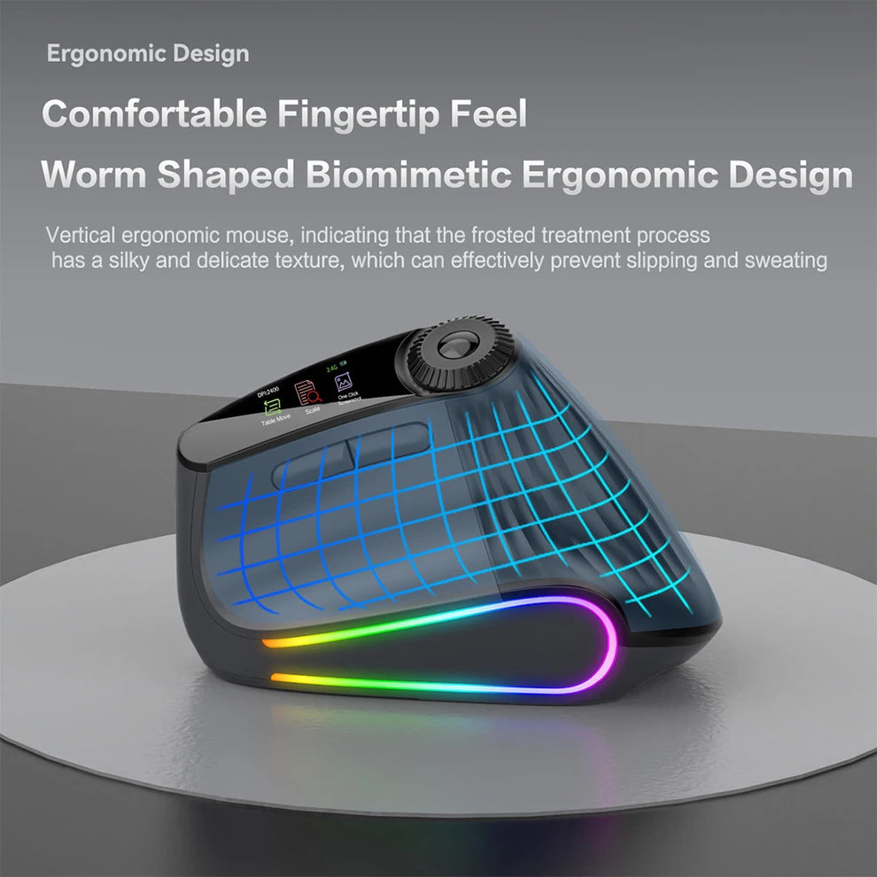 Backlit Wireless Ergonomic Mouse with Smart Flying Scroll,Function Adjustment Knob,Bluetooth&2.4G Rechargeable Gaming Mouse