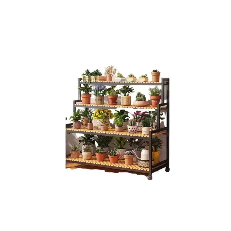 Black Outdoor Plant Shelf Rack Flowers Luxury Universal Square Plant Shelf Rack Tiered Bamboo Bitki Rafları Garden...
