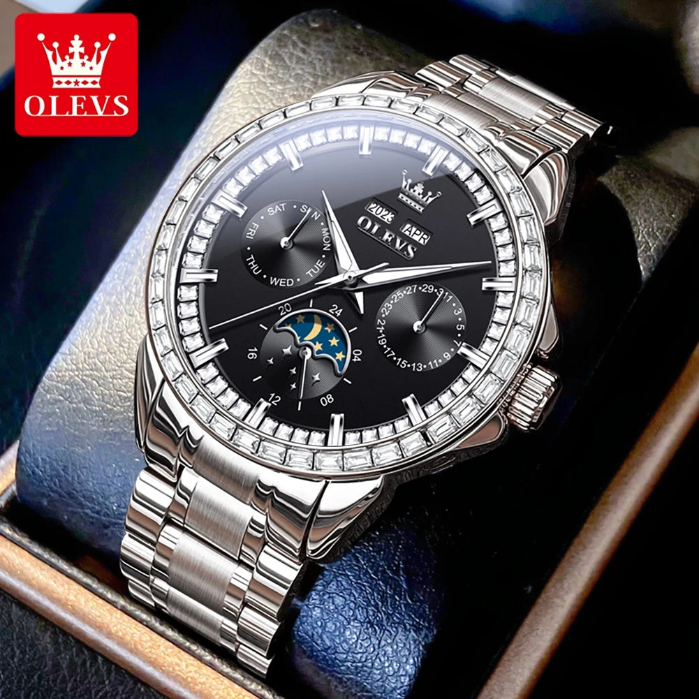 OLEVS 6695 Automatic Mechanical Men's Watches Luxury Brand Original Diamond Bezel Moon Phase Perpetual Calendar Man...