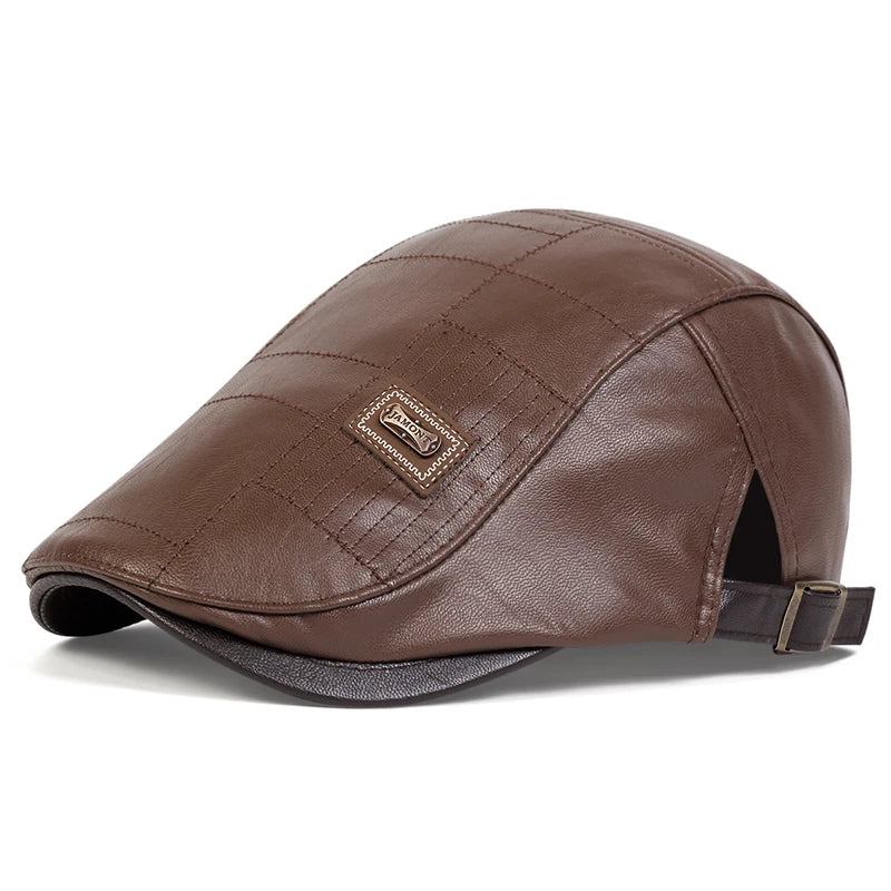 Men Retro Pu Leather Newsboy Caps JAMONT labeling British Painters Hats Spring Autumn Side Adjustable Flat Cap Hip Hop...