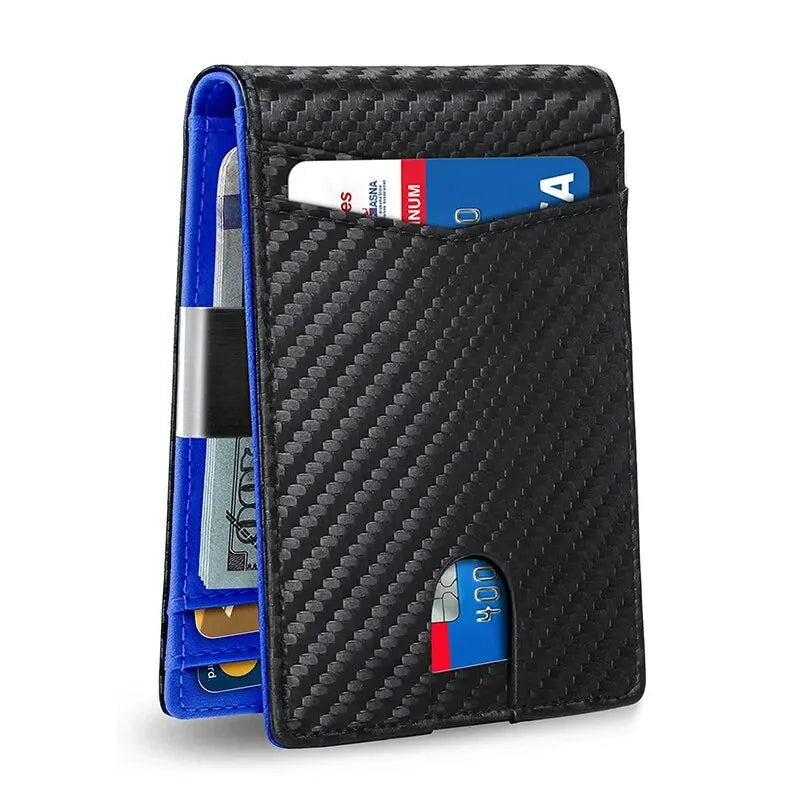 Rfid Carbon Fiber Card Holder Wallets Men Business Small Slim Mini Money Bag Bifold Leather Wallets for Men Male Luxury Vallet