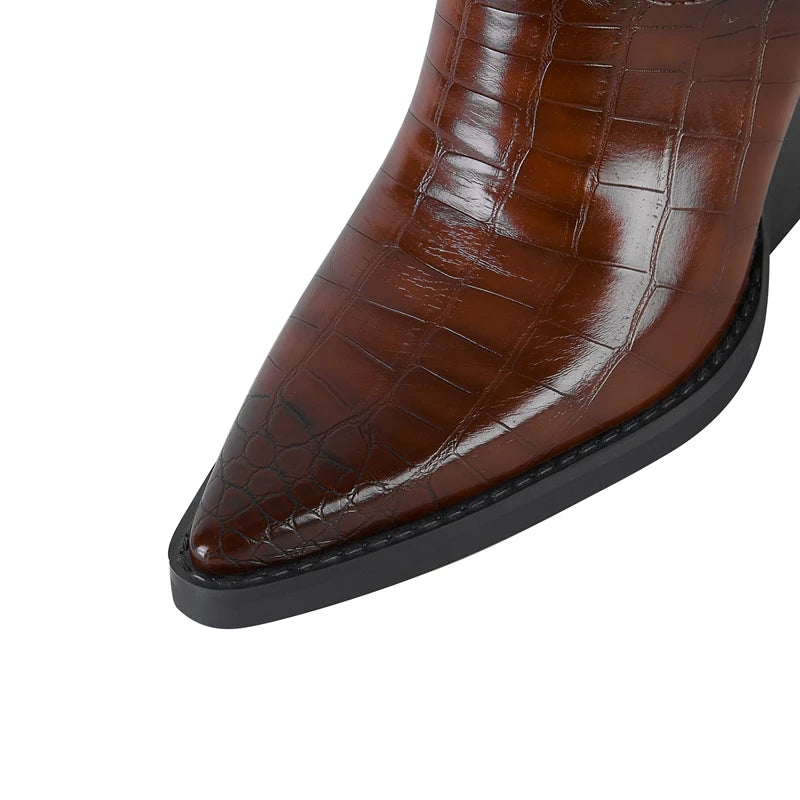 Kaky's New Pointed Stone Pattern Thick High Heels Large Women's Boots Western Boots Short Boots