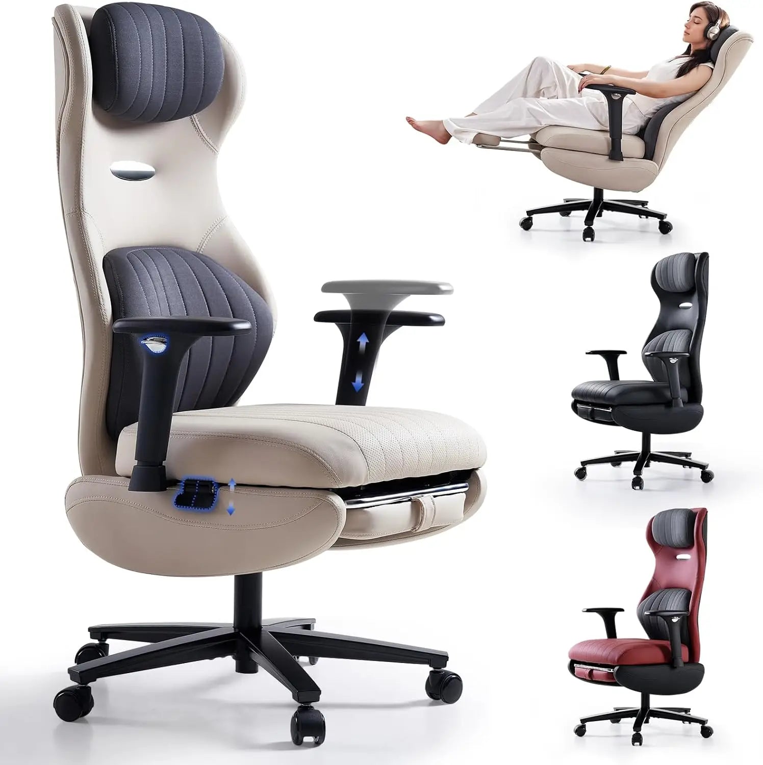 Ergonomic Office Chair with Foot Rest Reclining Chair with Adjustable Arms and Headrest High Back Gaming Chair with Lumbar