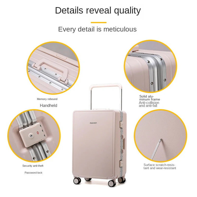 Travel Suitcase Aluminium Frame Wide Trolley Luggage Female Large Capacity Mute Universal Wheel Password Box Carry on...