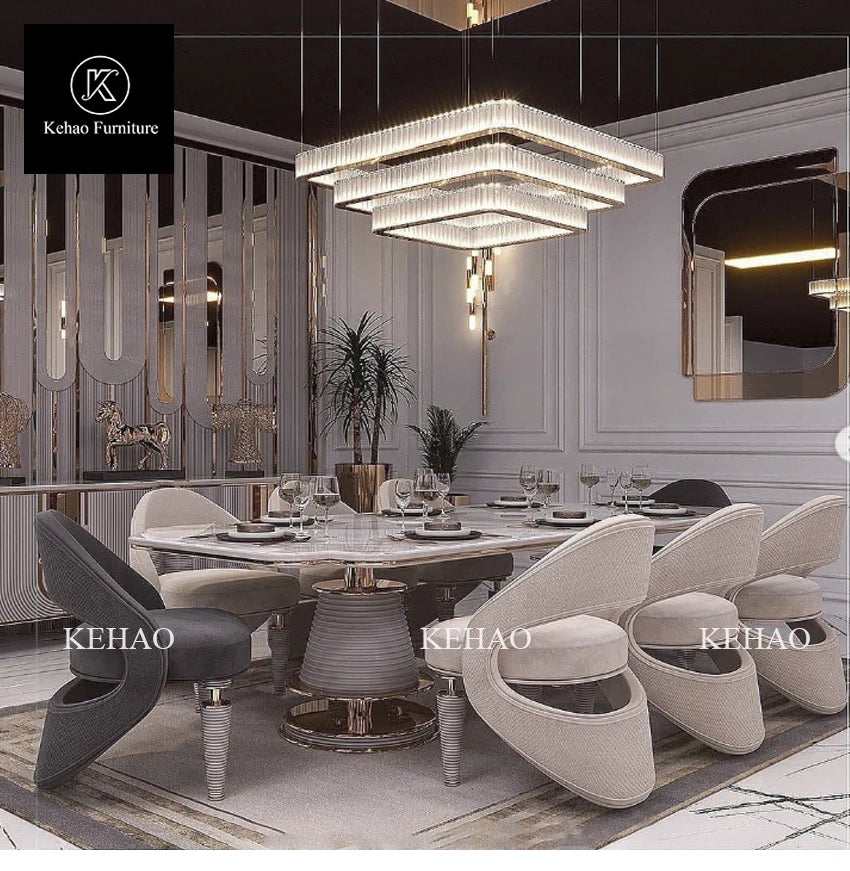 Dining Room Furniture High End Villa Dining Table Sets with 8 10 Chairs Marble Top Dining Table - Kimlud