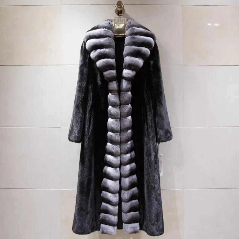 Women's velvet mink coat long winter warm trench shawl fur coat whole mink - Kimlud