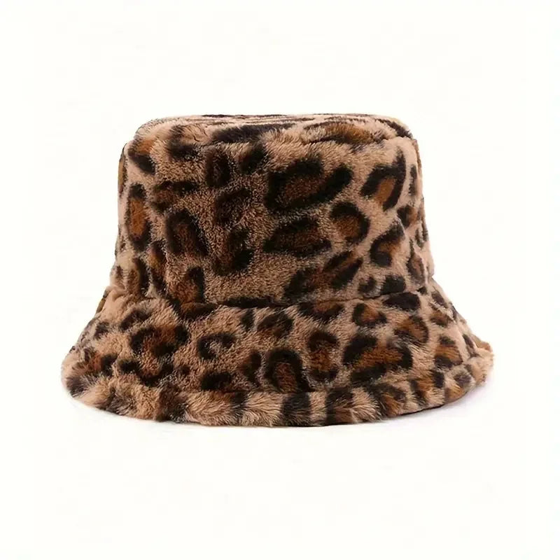 Stylish Leopard Print Bucket Hat - Soft Polyester Fleece Fisherman Cap ightweight, Sun Shade, Winter Fashion Accessory for Wome