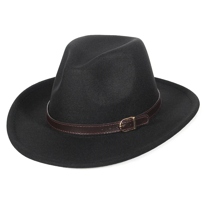 Autumn Winter Western Cowboy Hat for Men Women Wide Brim Fedora Jazz Hats Cowgirl Hat with Belt | Kimlud Outdoor Mid...