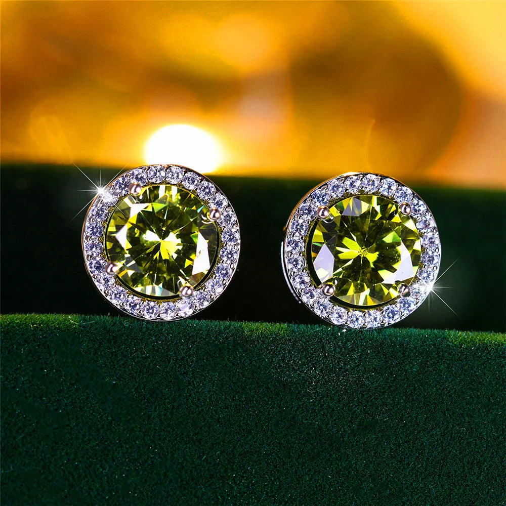 Luxury Female Crystal Purple Blue Green Round Stud Earrings Silver Color Wedding Jewelry For Women | Kimlud Luxury Jewelry