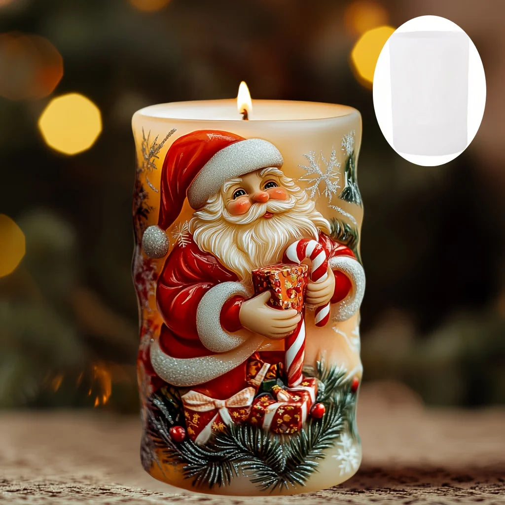 3DReindeer riding Santa Claus relief cylindrical candle silicone mold Christmas tree snowflake snow forest reindeer resin molds