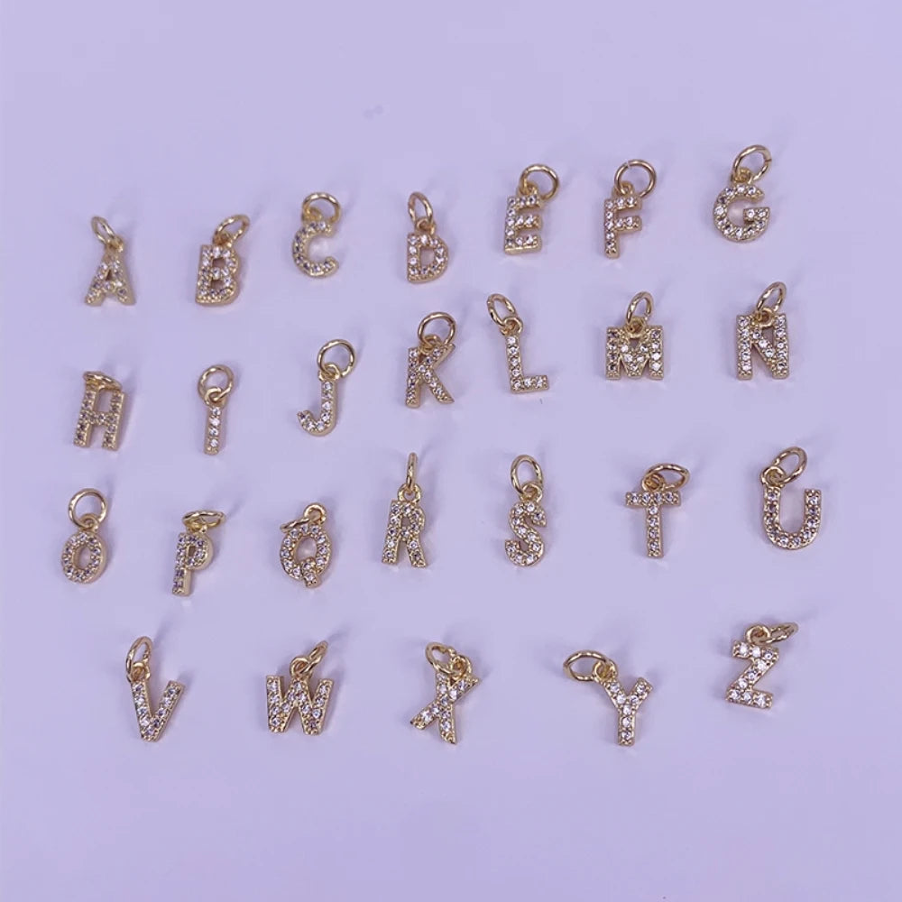 Gold Color Hip Hop 26 Initials Letter Pendant A-Z Alphabet CZ Zircon Necklace Earrings Jewelry Accessories Women...