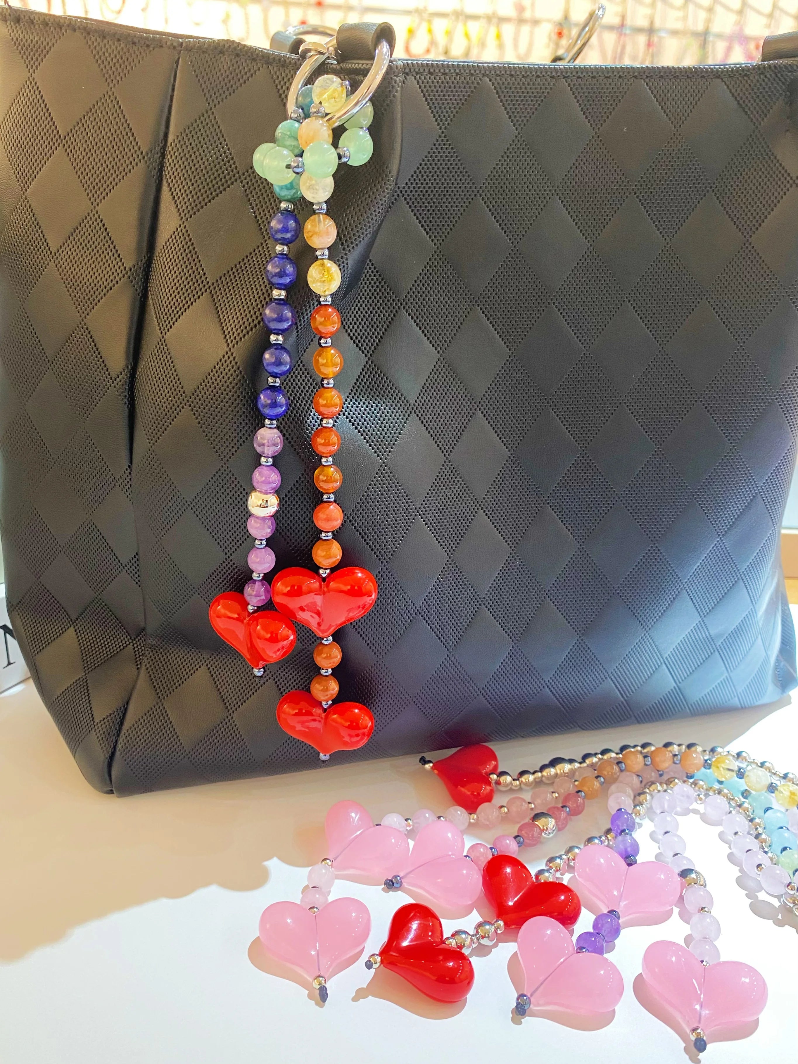 HERLOOK Y2K Bohemian Bag Charm for Women Red Heart Colorful Beads Chakra Energy Healing Pendant Fashion Jewelry Gift...